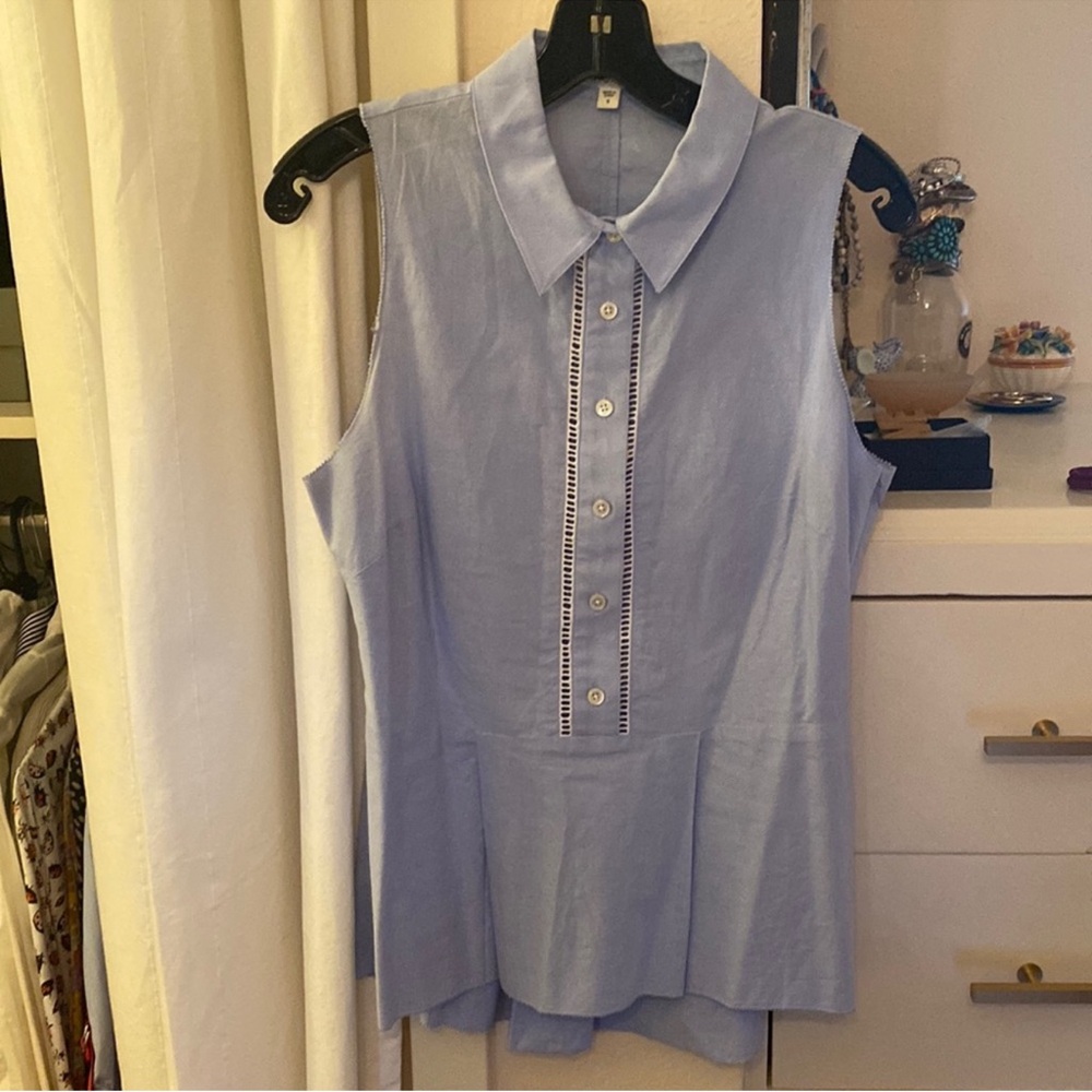 Veronica Beard Sleeveless Blue Button-up top - Picture 2 of 6
